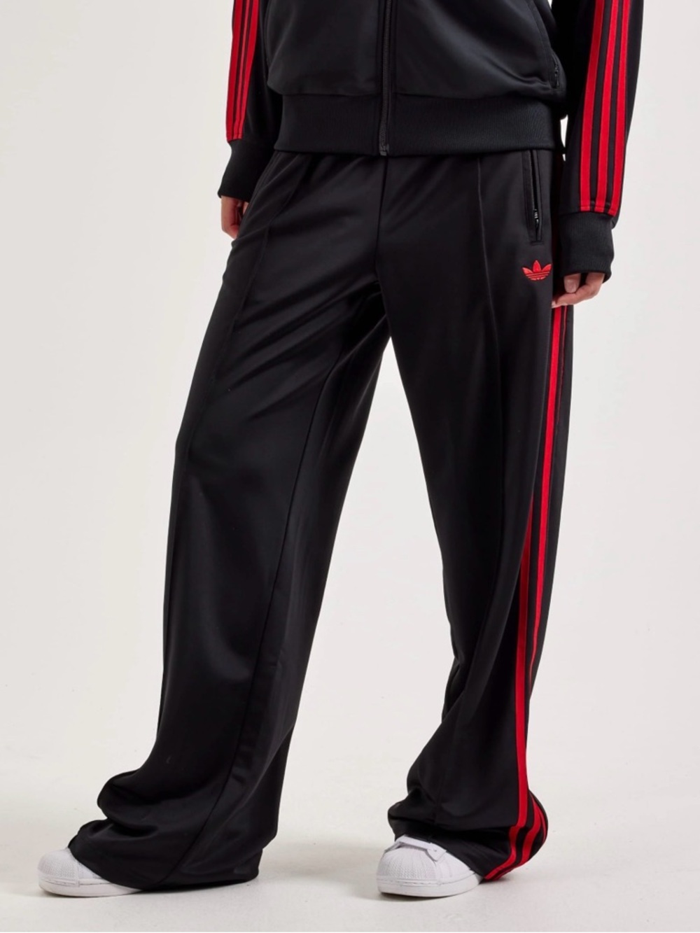 Vintage Adidas Trefoil Track Pants Pink/Red Stripes Size L Drawstring Zip Ankle